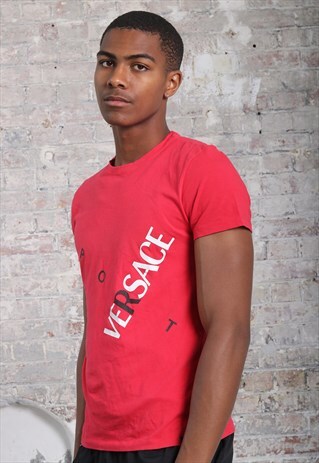VINTAGE VERSACE SPORT LOGO SPELLOUT T-SHIRT RED