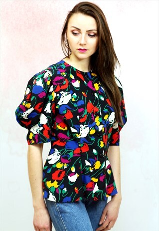 1990S VINTAGE MULTICOLOURED FLORAL BLOUSE