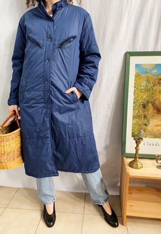 VINTAGE 70S NAVY BLUE OVERSIZED MINIMALIST LONG COAT MAC