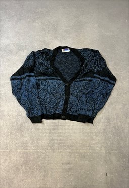 Vintage Abstract Knitted Cardigan Patterned Grandad Sweater