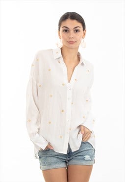 Gold Polka Dots Embroidered Shirt in Soft cotton fabric 