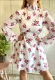 Vintage White & Pink Floral High Neck Y2K Mini Dress