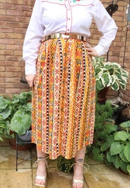 Vintage 90s Abstract Geometric Ethnic Pattern Festival Skirt