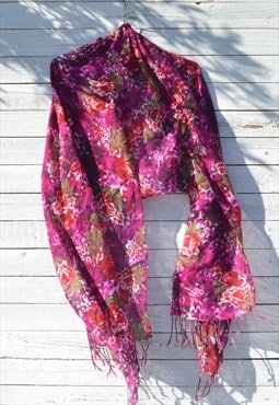 Vintage purple red roses floral printed shawl,scarf