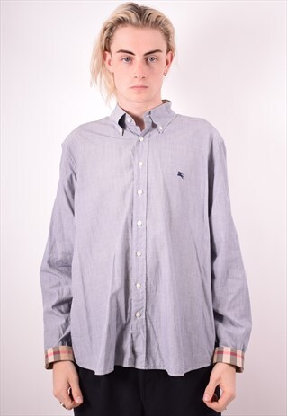 BURBERRY MENS VINTAGE SHIRT XXL BLUE 90S