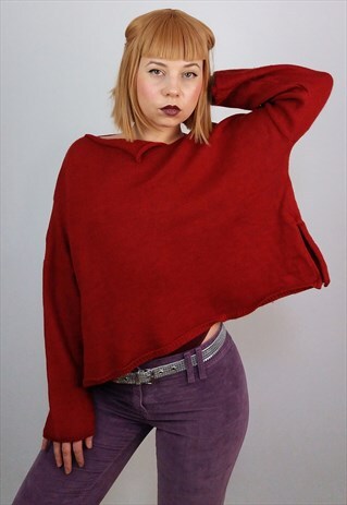 VINTAGE OVERSIZED MERINO WOOL CROPPED SWEATER / JUMPER