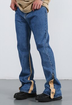 Blue Patchwork Pants Jeans Trousers Y2k