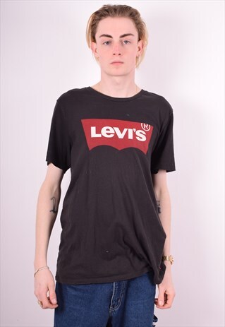LEVI'S MENS VINTAGE T-SHIRT TOP LARGE BLACK 90'S