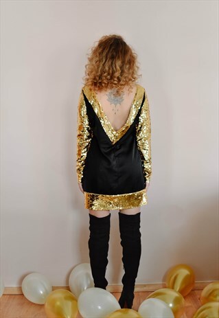 BASTET NOIR MINI GOLDEN SEQUIN BAREBACK DRESS