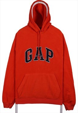 Vintage 90's Gap Hoodie Spellout Logo Pullover Orange Large