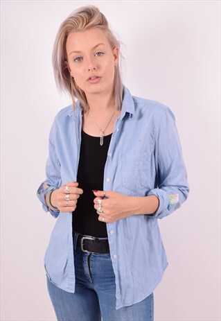 GANT WOMENS VINTAGE SHIRT SMALL BLUE 90S