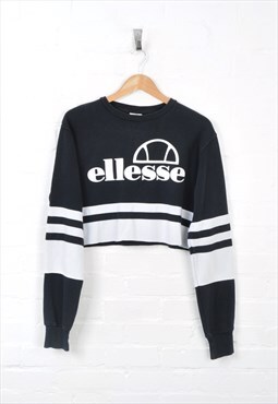 Vintage Ellesse Cropped Sweater Black Ladies XL