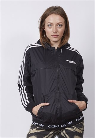 VINTAGE 90'S ADIDAS BLACK LOGO HEM SPORTS JACKET