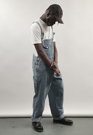 VINTAGE 90'S MID-BLUE BUTTON POCKET DUNGAREES