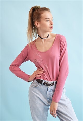 90'S RETRO FLORAL PRINT OVERSIZED LYCRA TOP BLOUSE