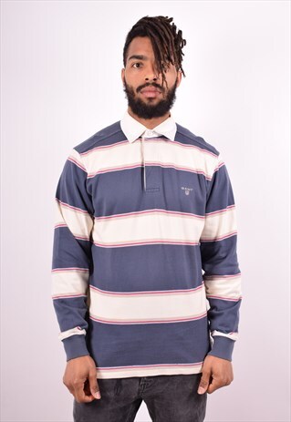 GANT MENS VINTAGE RUGBY POLO SHIRT MEDIUM MULTI STRIPES 90S