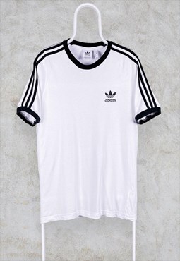 White Adidas Originals T Shirt Striped Medium