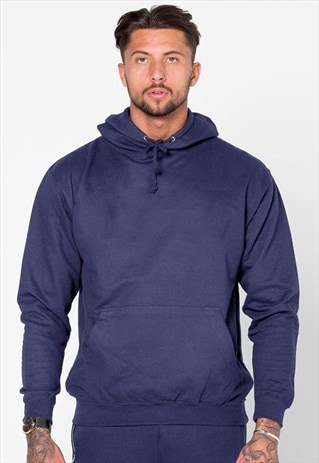 ESSENTIAL BLANK PULLOVER HOODY - HEATHER SMOKE NAVY BLUE