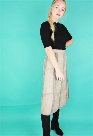 PALE GREY REAL SUEDE A-LINE SKIRT