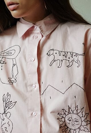 HAND EMBROIDERED POWDER PINK SHIRT
