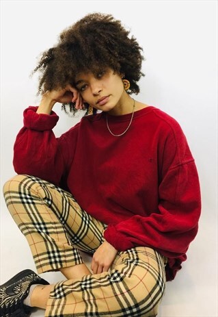 VINTAGE CHAMPION RED EMBROIDERED OVERSIZED SWEATSHIRT