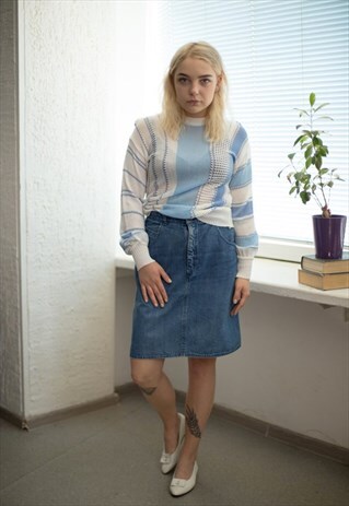 VINTAGE 80'S BLUE HIGH WAISTED DENIM SKIRT