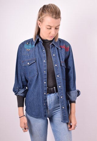 WOMENS VINTAGE DENIM SHIRT MEDIUM BLUE 90S