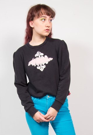 PUMA VINTAGE 90'S BLACK APPLIQUE PATCH PRINT SWEATSHIRT
