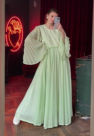 Pleated Pastel Mint Green Chiffon maxi dress, Evening gown