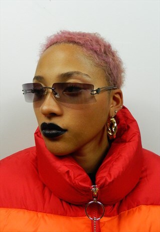 BROWN OMBRE RECTANGULAR Y2K 90S CLUB KID SUNGLASSES