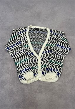 Vintage Knitted Cardigan Abstract Patterned Chunky Knit