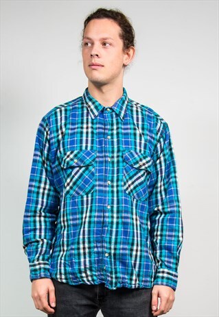 RETRO 90'S BLUE CHECK FLANNEL SHIRT
