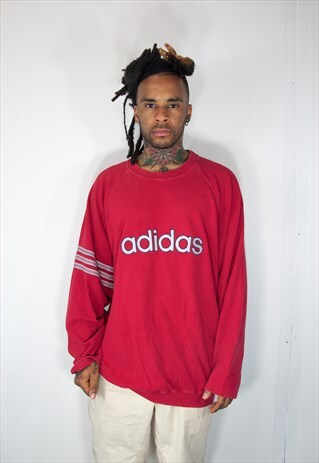 ADIDAS RED EMBROIDED VINTAGE SWEATER
