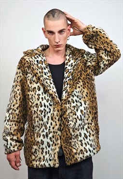 Leopard fleece coat brown animal print tie-dye baggy trench