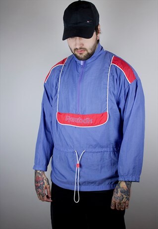 VINTAGE REEBOK JACKET WITH EMBROIDERED FRONT LOGO IN BLUE