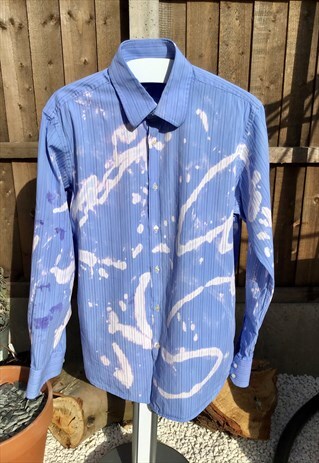 BOSS BLUE ACID WASH PUNK STYLE RETRO STRIPE SHIRT