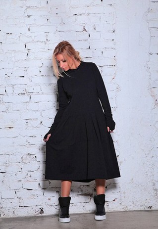 BLACK SWEATER DRESS/ LONG SLEEVE DRESS/ WINTER DRESS