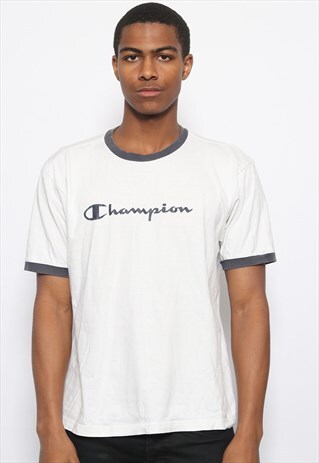 VINTAGE CHAMPION BIG LOGO SPELLOUT T-SHIRT BEIGE