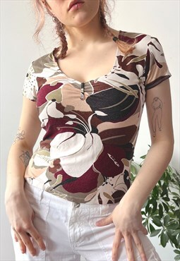 Vintage Y2K 00's Abstract Groovy Print Summer Graphic Top