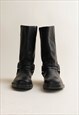 VINTAGE 90S WESTERN BLACK LEATHER LONG BOOTS MEN EU41