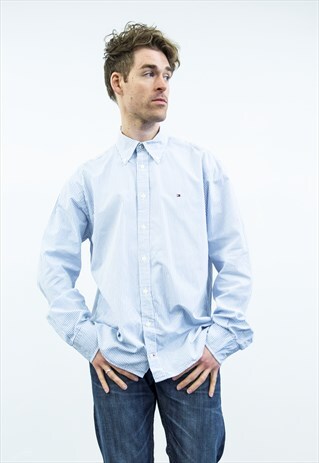 TOMMY HILFIGER VINTAGE 1990S BLUE STRIPED SHIRT