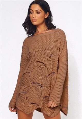 ELOISE CAMEL RIBBED SLEEVE JUMPER