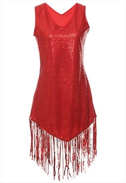 Vintage Sequined Red Fringed Party Dress - S
