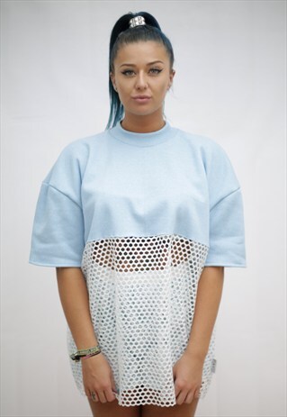 BABY BLUE JUMPER OVERSIZED MESH TOP