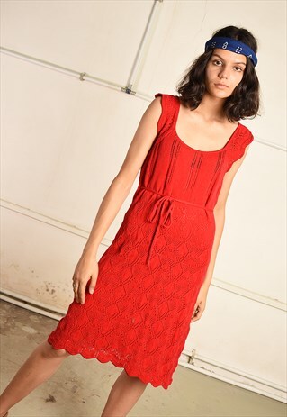 90'S RETRO BOHO FESTIVAL PARIS CHIC CROCHET KNIT MINI DRESS
