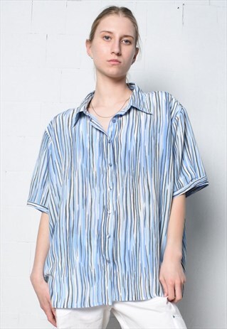 VINTAGE 90S STRIPED SHEER LIGHTWEIGHT BLOUSE TOP SHIRT PASTE