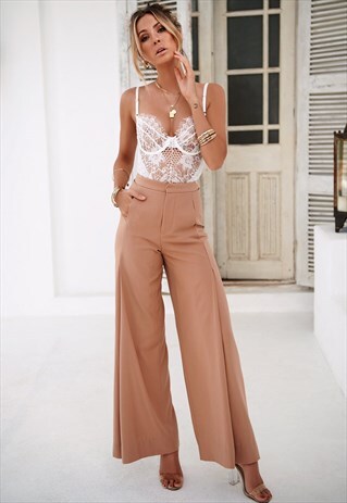 TAN FLARED RELAXED FIT TROUSER