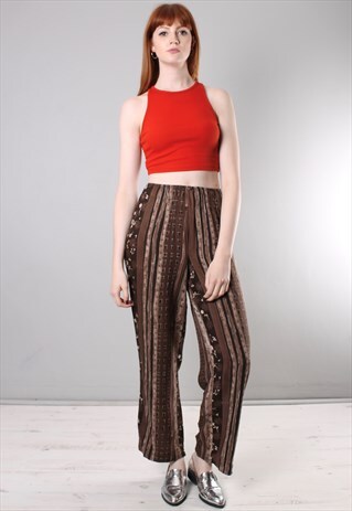 VINTAGE 80S STRIPED PATTERNED HIGH WAISTED FESTIVAL TROUSERS