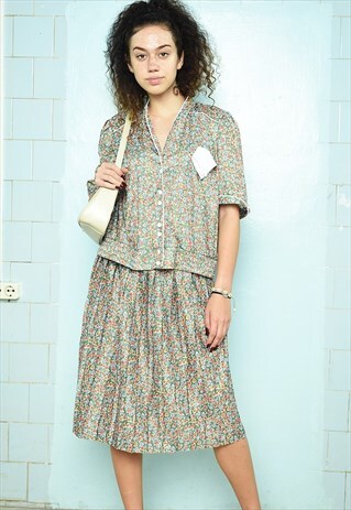 VINTAGE 80S MOD BOHO FLORAL PRINT CO-ORD TWO PIECE SUIT SET