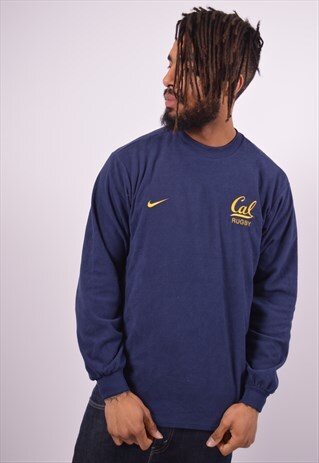 VINTAGE NIKE CAL RUGBY FLEECE JUMPER NAVY BLUE